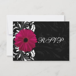 Tarjeta De Confirmación De Asistencia Fuchsia Scroll Gerbera Daisy con negro y blanco