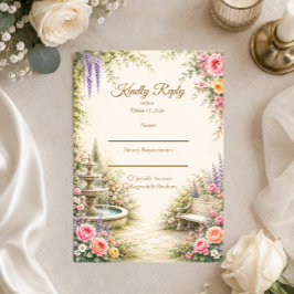 Tarjeta De Confirmación De Asistencia Fuente de Jardín Romántico Elegancia Boda