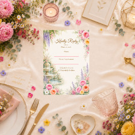 Tarjeta De Confirmación De Asistencia Fuente de jardín romántico florece boda