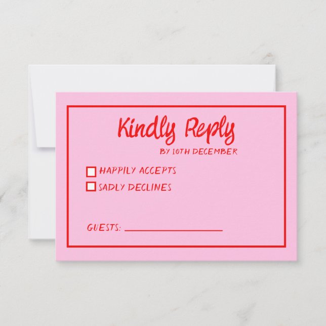 Tarjeta De Confirmación De Asistencia Funky Green Pink Red Scribble (Anverso)