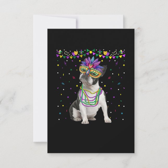 Tarjeta De Confirmación De Asistencia Funny Boston Terrier con máscara de carnaval Mardi (Anverso)