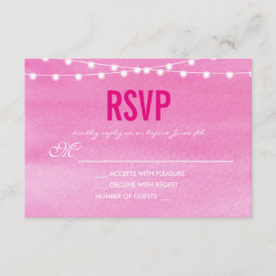 Tarjeta De Confirmación De Asistencia Fushcia Watercolor String Lights