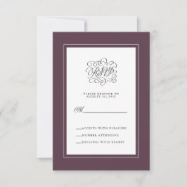 Tarjeta De Confirmación De Asistencia Gabinete de Moda Purple Luxury Elegant Wedding