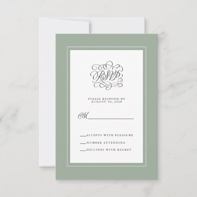 Tarjeta De Confirmación De Asistencia Gabinete de Moda Sage Green Elegant Wedding Respon (Anverso)