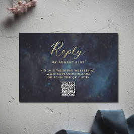Tarjeta De Confirmación De Asistencia Galaxia Celeste Estrellas Azul Marino Bodas QR