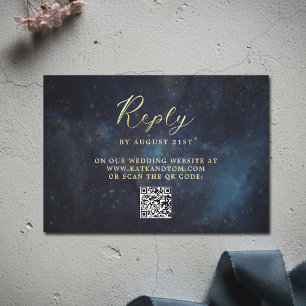 Tarjeta De Confirmación De Asistencia Galaxia Celeste Estrellas Azul Marino Bodas QR