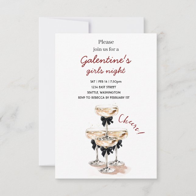 Tarjeta De Confirmación De Asistencia Galentine Champagne Party Invitation (Anverso)