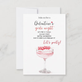 Tarjeta De Confirmación De Asistencia Galentines Party Invitation | Pink Cocktail