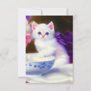 Tarjeta De Confirmación De Asistencia Gatito blanco vintage con cinta morada