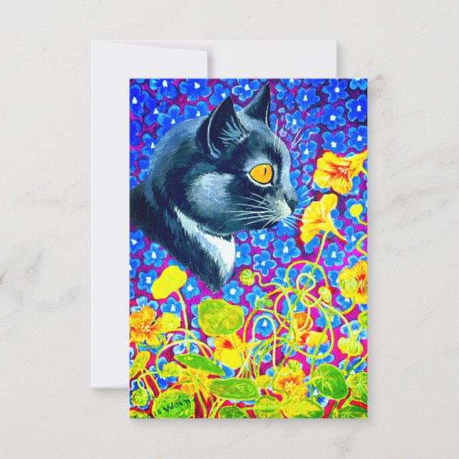 Tarjeta De Confirmación De Asistencia Gato en flores (Anverso)