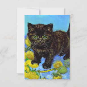 Tarjeta De Confirmación De Asistencia Gato estilo Van Gogh con girasoles