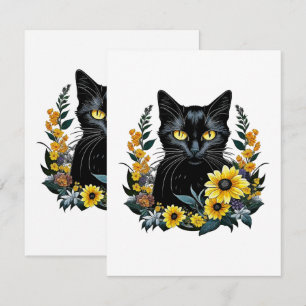Tarjeta De Confirmación De Asistencia gato negro con flores