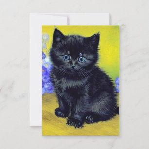 Tarjeta De Confirmación De Asistencia Gato negro de Van Gogh con flores púrpura