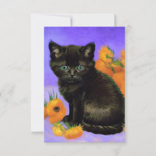 Tarjeta De Confirmación De Asistencia Gato negro de Van Gogh con girasoles