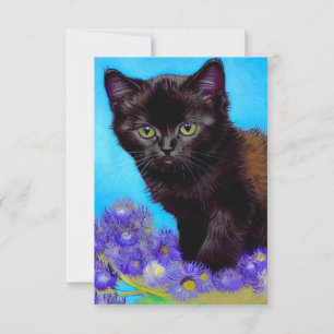 Tarjeta De Confirmación De Asistencia Gato Van Gogh y flores