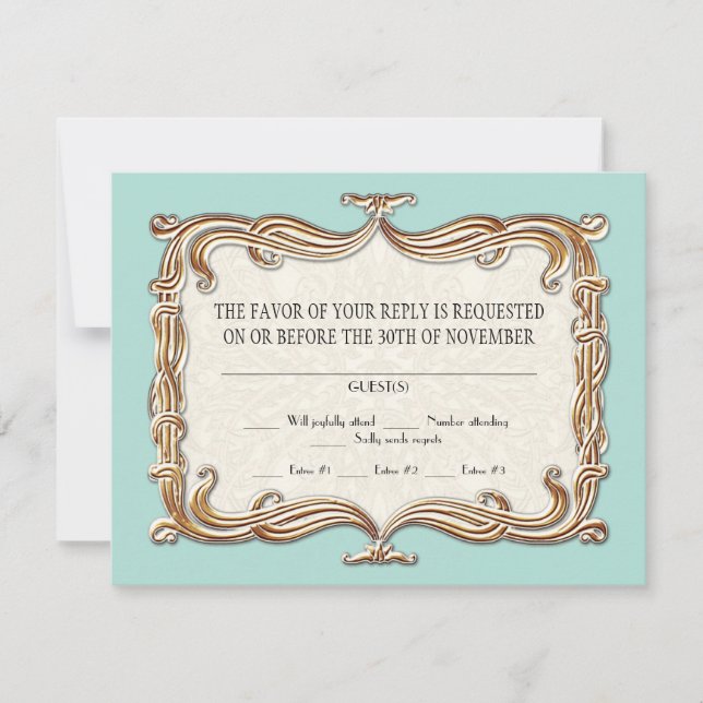 Tarjeta De Confirmación De Asistencia Gatsby Art Deco Nouveau Lace Faux Gold Tulip (Anverso)