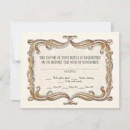 Tarjeta De Confirmación De Asistencia Gatsby Art Deco Nouveau Lace Faux Gold Tulip