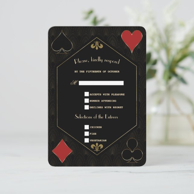 Tarjeta De Confirmación De Asistencia Gatsby Casino Vegas Poker Boda (Anverso de pie)