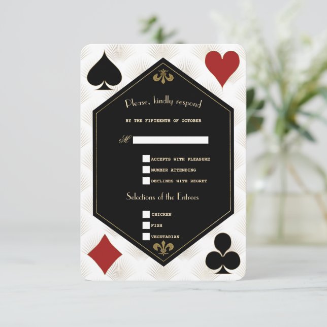 Tarjeta De Confirmación De Asistencia Gatsby Casino Vegas Poker Boda (Anverso de pie)