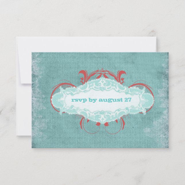 Tarjeta De Confirmación De Asistencia GC | El fascinante rojo turquesa "viejo" | Dorado (Anverso)