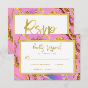 Tarjeta De Confirmación De Asistencia Geode rosado y oro