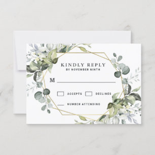 Tarjeta De Confirmación De Asistencia Geometric Greenery Modern Gold Succulent Boda