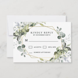 Tarjeta De Confirmación De Asistencia Geometric Greenery Modern Gold Succulent Boda