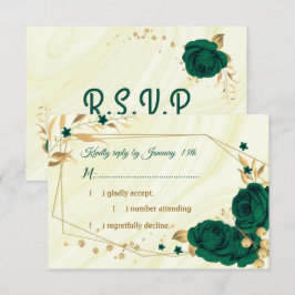Tarjeta De Confirmación De Asistencia geométrico de mármol floral de oro verde esmeralda