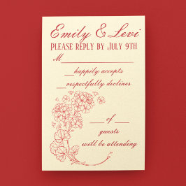 Tarjeta De Confirmación De Asistencia Geranios rojos en Boda pekinés