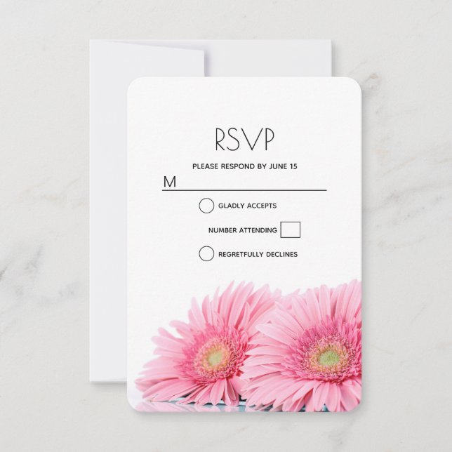 Tarjeta De Confirmación De Asistencia Gerbera Rosa Daisies Boda de fotografía elegante (Anverso)