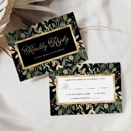 Tarjeta De Confirmación De Asistencia Gilded Greenery on Black | Christmas Wedding