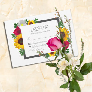 Tarjeta De Confirmación De Asistencia Girasol Rosa Margarita Otoño Floral Boda
