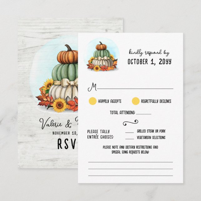 Tarjeta De Confirmación De Asistencia Girasoles Calabaza Rústico País Granja Boda de Oto (Anverso / Reverso)