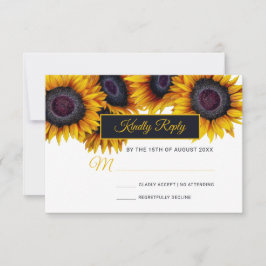 Tarjeta De Confirmación De Asistencia Girasoles florecen | Boda moderna dorada y azul ma
