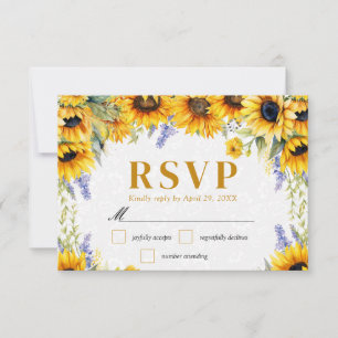 Tarjeta De Confirmación De Asistencia Girasoles y Lupinos Acuarela Boda