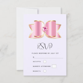 Tarjeta De Confirmación De Asistencia Glam Bow rosa con Boda de Gemstone central