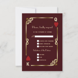 Tarjeta De Confirmación De Asistencia Glam Casino Gold Deep Burgundy Art Deco Wedding