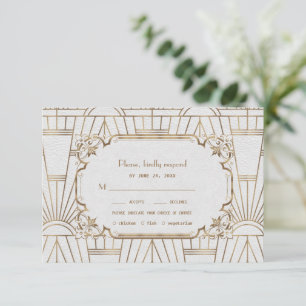 Tarjeta De Confirmación De Asistencia Glam Gold Gran Gatsby Boda de Art Deco Blanco de l