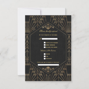 Tarjeta De Confirmación De Asistencia Glam Great Gatsby Oro Negro Solicitud de Canción B