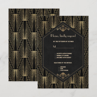 Tarjeta De Confirmación De Asistencia Glam Roaring 20s Great Gatsby Art Deco Wedding