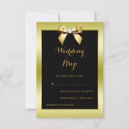 Tarjeta De Confirmación De Asistencia Glamorosa Boda de Arco de Oro & Negro