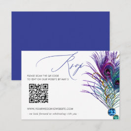 Tarjeta De Confirmación De Asistencia Glitter Gold Blue Purple Peacock Plume QR CODE