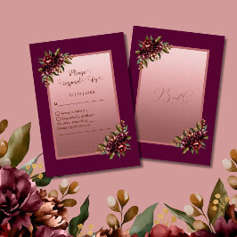 Tarjeta De Confirmación De Asistencia glitter Rose Gold Script - Burgundy floral wedding