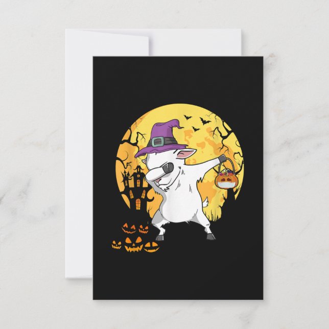 Tarjeta De Confirmación De Asistencia Goat Dabbing Witch Pumpkin Funny Dog Halloween (Anverso)