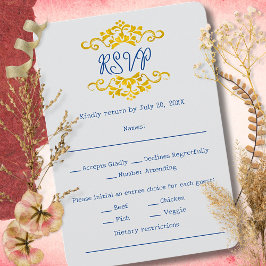 Tarjeta De Confirmación De Asistencia Gold Baroque Floral Heart Mexican Wedding