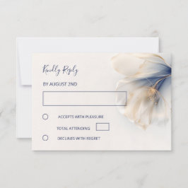 Tarjeta De Confirmación De Asistencia Gold Blue Smokey Flower Wedding