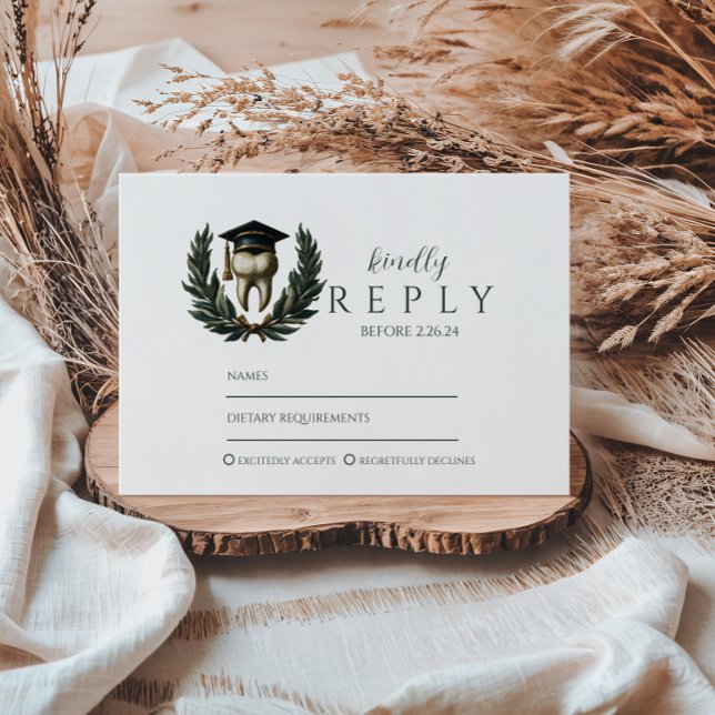 Tarjeta De Confirmación De Asistencia Gold Laurel Tooth Graduation Party (Subido por el creador)