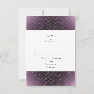 Tarjeta De Confirmación De Asistencia Gold Purple Elegance Diamond Geo Deco Boda