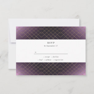 Tarjeta De Confirmación De Asistencia Gold Purple Elegance Diamond Geo Deco Boda