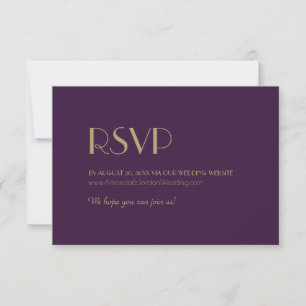 Tarjeta De Confirmación De Asistencia Gold Type Deco   Sitio web de boda en color púrpur